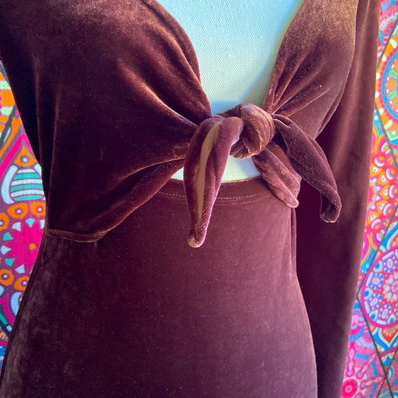 🌟SOLD🌟 Vintage 90s Y2K Lisa Ho Brown Velvet Cutout Formal Midi Dress Sz 10 - Picture 5 of 8